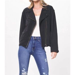 New Vintage Havana Garment Dye Moto Jacket in Black